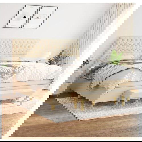 VidaXL Box spring postelja z vzmetnico krem 180x200 cm blago Slike
