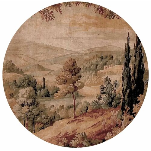  Okrugla fototapeta - Mediterranean landscape - old tapestry with a hill and a lake 180x180 Slike
