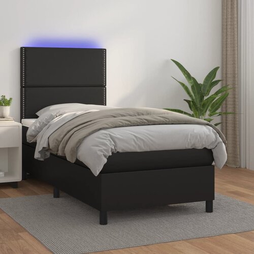 Krevet box spring s madracem LED crni 100x200cm od umjetne kože Cene