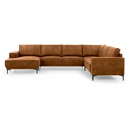 Scandic smeđa sofa od imitacije kože u obliku slova U Copenhagen, lijevi kut