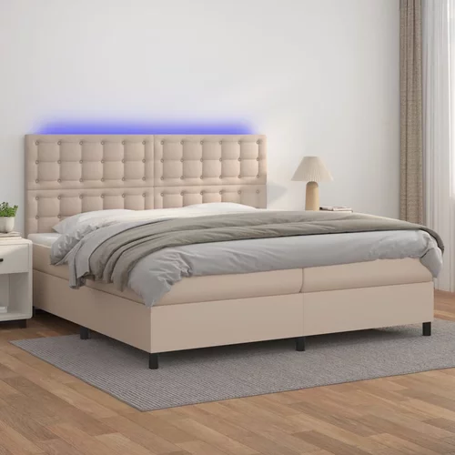  Krevet box spring madrac LED cappuccino 200x200cm umjetna koža
