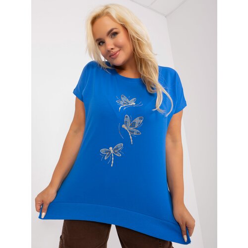 Fashion Hunters Dark blue blouse plus size with application Slike