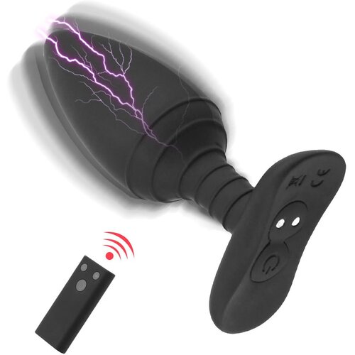 SuperLove E-Stim Silicone Vibrating Butt Plug with Remote Black Cene