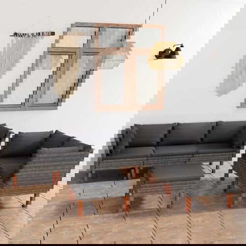 The Living Store Vrtna sedežna garnitura 6-delna z blazinami poli ratan siva - Vrtna Sedežna Garnitura, (21479676) Cene