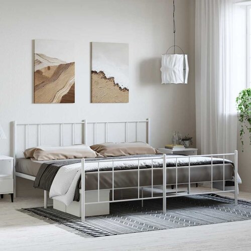 Metalni okvir kreveta uzglavlje i podnožje bijeli 193x203 cm Cene