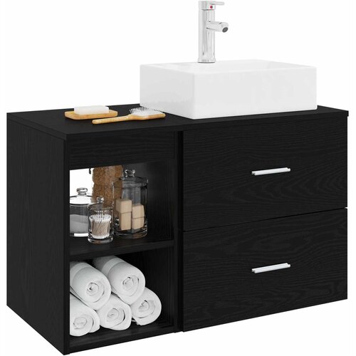  Set namje&amp;scaron;taja za kupaonicu 2 kom. Crni hrast Konstruirano drvo Crna 49,5 x 41 x 79,5 cm Slike