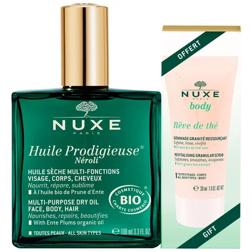Nuxe Huile Prodigieuse Neroli, suho olje + DARILO Body Reve de the Ressourçante, poživljajoči gel za tuširanje