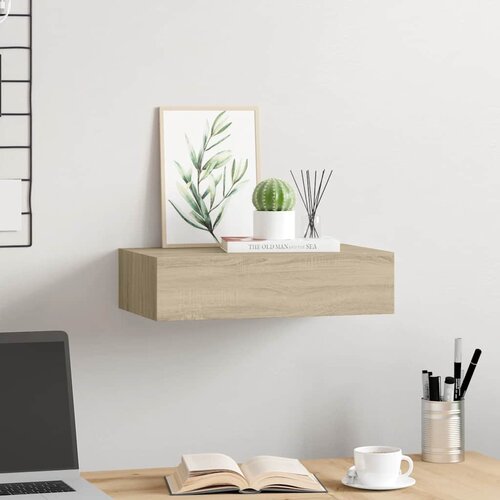  Zidna polica s ladicom boja hrasta 40 x 23,5 x 10 cm MDF Slike