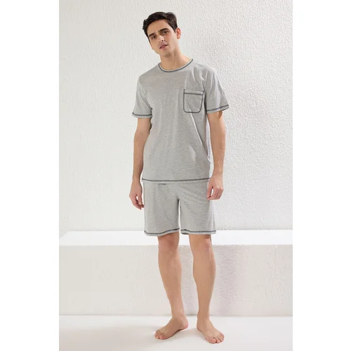 Trendyol Gray Regular Fit Bedioca Stitched Knitted Shorts Pajama Set