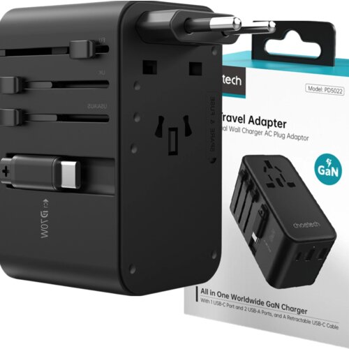 Choetech POTOVALNI ADAPTER PD5022 70W EU US AUS UK Z USB-C KABLOM ČRN, (21974737) Cene