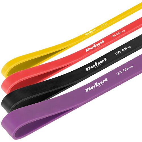 Rebel ACTIVE Set lateks traka za vežbanje Power Band PLs-2, otpor 4-45 kg, 4 traka u setu, model RBA-3000-S4 Slike