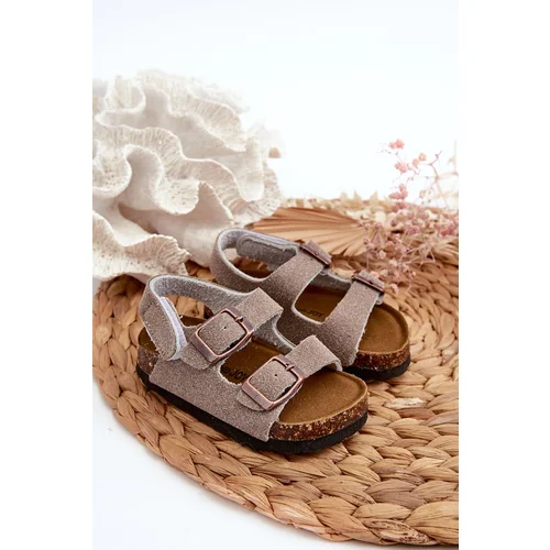 FR1 Children's Sandals on Cork Platform with Velcro Closure in Grey Rorria