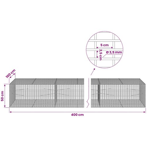  Gabion s žicom debljine 3,5 mm i mrežom 5x2,5 cm 400x100x50 cm Slike
