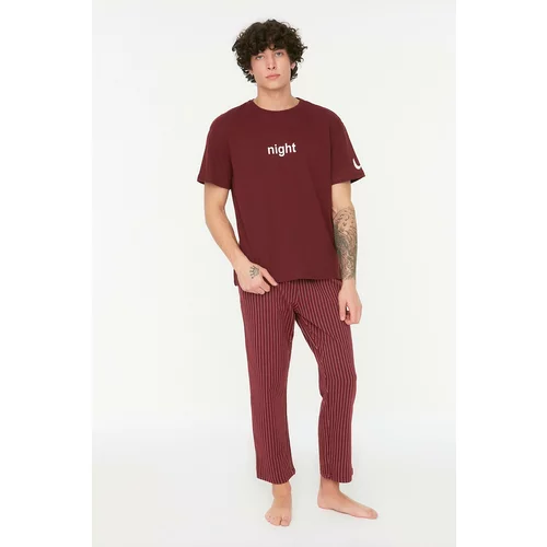 Trendyol Pajama Set - Burgundy - With Slogan