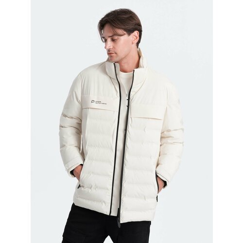 Ombre Men's winter jacket with detachable hood - cream Slike