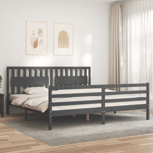 vidaXL Posteljni okvir z vzglavjem siv 200x200 cm trden les Cene