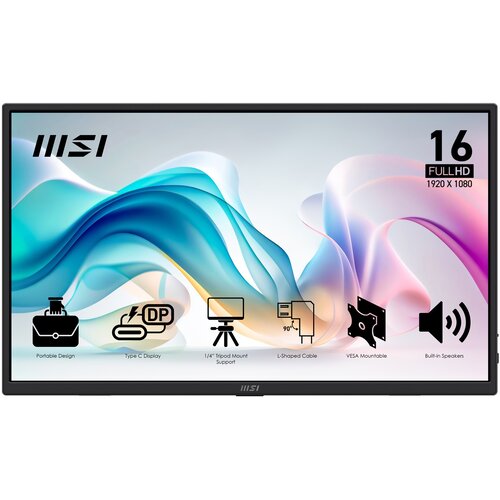 MSI PRO MP165DE E6 portable TV /monitor Portable monitor Black 39.6 cm (15.6) LED 1920 x 1080 pixels Cijene
