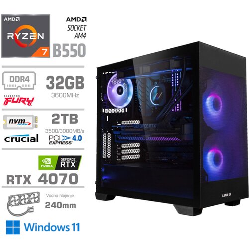 MEGA Računalnik MT S7X R7-5800X/RTX4070/32GB/2TB-4.0/750W/Win11Home/črna RGB, (21218402) Slike