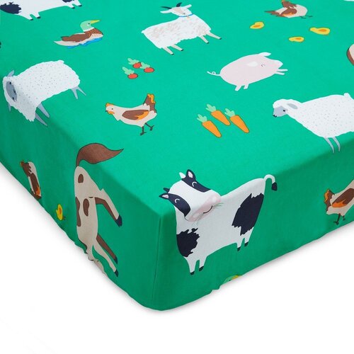Catherine Lansfield Zelena napenjalna otroška rjuha za posteljico 70x140 cm Farmyard Animals – Cene
