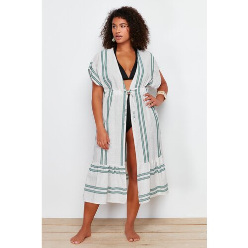 Trendyol Curve Beige Elastic Waist Gathered Woven Dress Cene