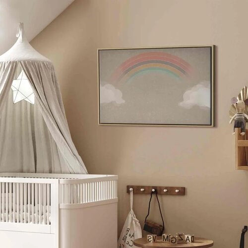  Slika - Rainy June - Colorful Rainbow Emerging from Clouds on a Bright Background 120x80 U prirodnom drvenom okviru Slike