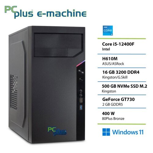 PCPLUS e-machine i5 12400F 16GB DDR5 500GB SSD GT730 Windows 11 Pro namizni računalnik Cene