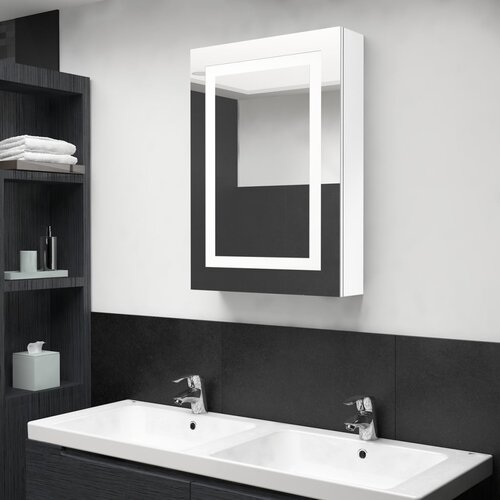 VidaXL LED kopalni&amp;scaron;ka omarica z ogledalom sijoče bela 50x13x70 cm Slike