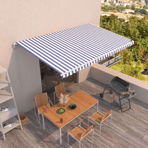  Ročno zložljiva tenda 500x350 cm modra in bela, (20728763) Cene