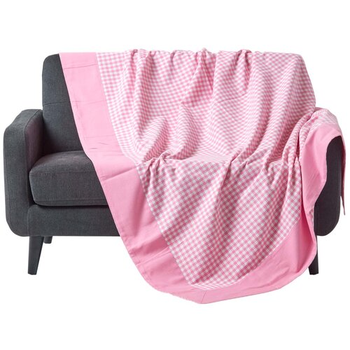 HOMESCAPES Bombažna odeja Gingham Check Pink, 225x255 cm, (20750178) Cene
