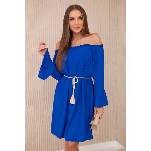 Kesi Dress tied at the waist with a string cornflower blue Slike