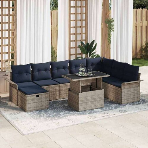  Vrtna sedežna garnitura z blazino 9 pcs Siva Poly ratan, (5000145054) Cene