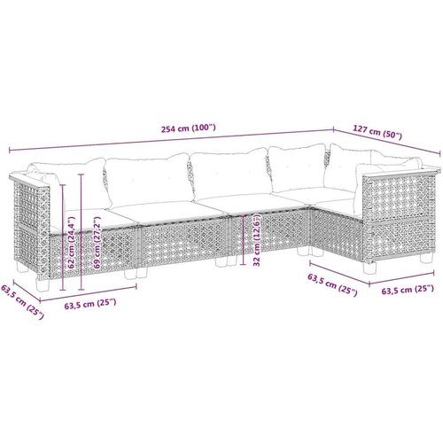 VidaXL 5-dijelni vrtni set sofa s jastucima bež od poliratana Slike