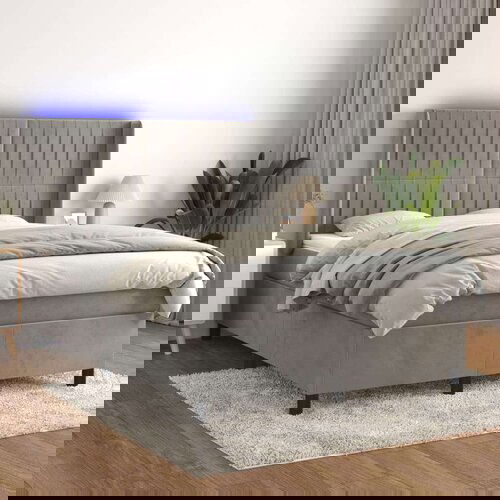  Krevet box spring s madracem LED svjetlosivi 140x200 cm baršun Cene