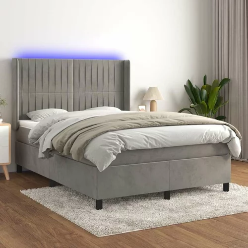  Krevet box spring s madracem LED svjetlosivi 140x200 cm baršun
