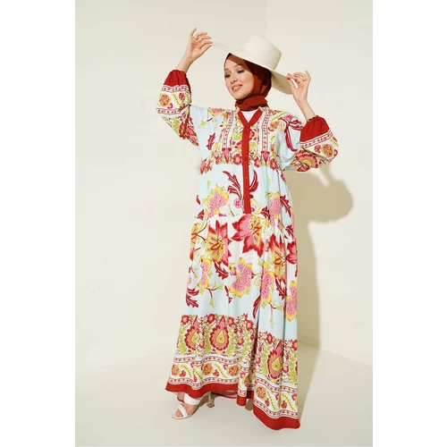 Bigdart 2423 Authentic Patterned Hijab Dress - B. Claret Red.