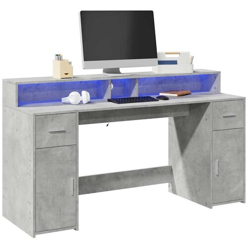  Radni stol s LED svjetlima sivi 160x55x91 cm konstruirano drvo Cene