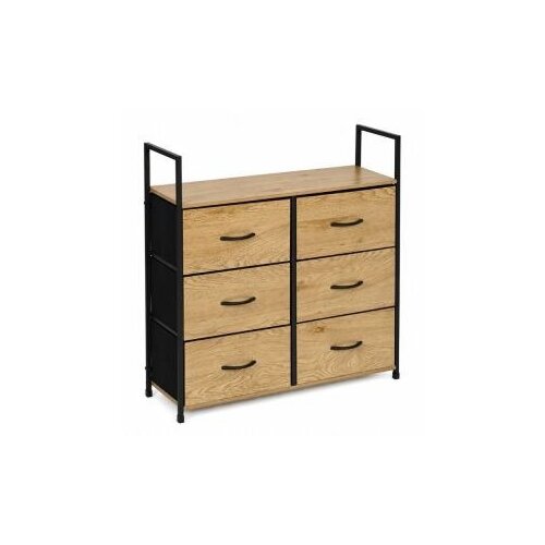 ModernHome GIC-C105-19 &amp;ndash; Komoda sa 6 platnenih ladica, metalni okvir, 87 &amp;times; 24 &amp;times; 80 cm, hrast/crna Slike