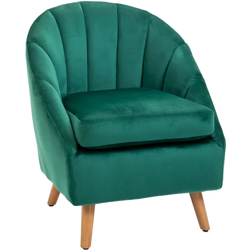 HOMCOM Fotelj za spalnico in dnevno sobo iz zelenega žameta z debelim oblazinjenjem in masivnim lesenim okvirjem (67x65x77cm), (20745107)