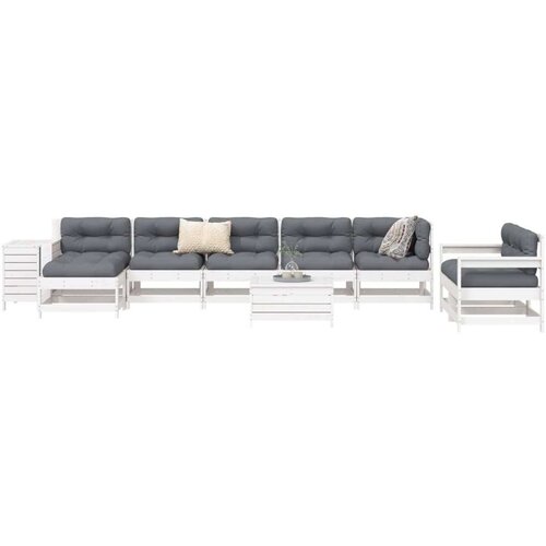  10-dijelni set vrtnih sofa bijeli od masivne borovine Cene