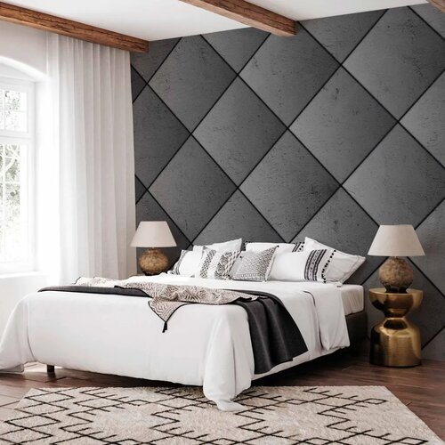  Foto tapeta - Grey symmetry - geometric pattern in concrete pattern with black joints 490x350 Samoljepljiva Cene