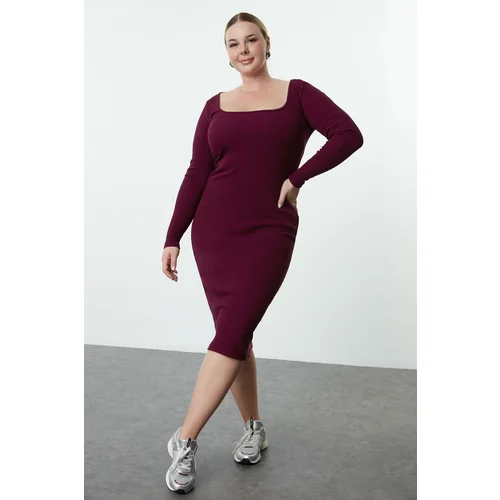 Trendyol Curve Plum Camisole Knitted Plus Size Dress