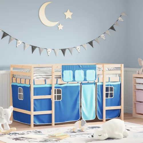  Dječji krevet na kat i zavjese plavi 80 x 200 cm borovina