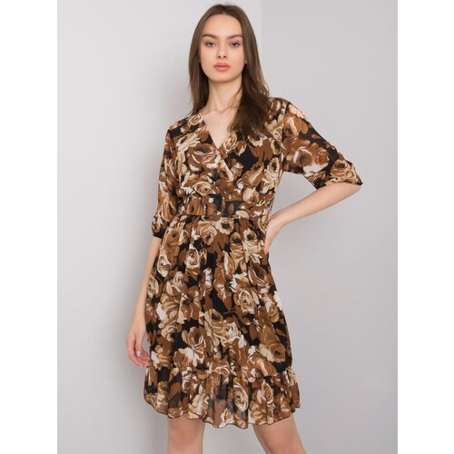 Fashion Hunters Brown patterned dress with frills Slike