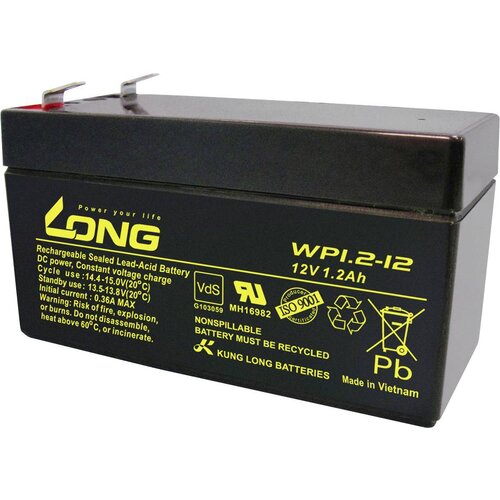 Long WP1.2-12 WP1.2-12 svinčeni akumulator 12 v 1.2 ah svinčevo-koprenast (&amp;scaron; x v x g) 97 x 59 x 43 mm plo&amp;scaron;čati vtič 4\,8 mm vds certifikacija\, nizko samopraznjenje\, brez vzdrževanja, (20438205) Slike
