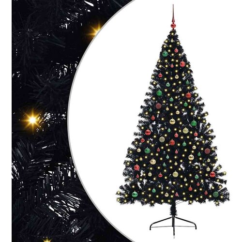 VidaXL Umjetna preddekorirana božićna jelka Črna 210 cm PVC Slike