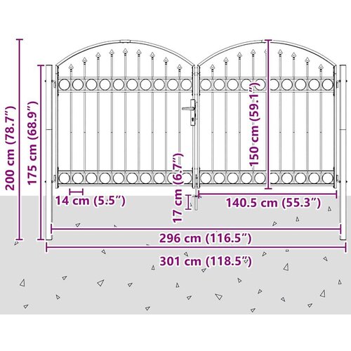 vidaXL Ograjna vrata s ključavnico Siva 300 x 150 cm Jeklo Cene