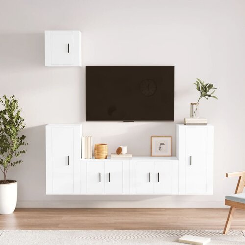 The Living Store Komplet TV omaric 5-delni visok sijaj bel inženirski les - Komplet TV Omaric, (21374043) Cene