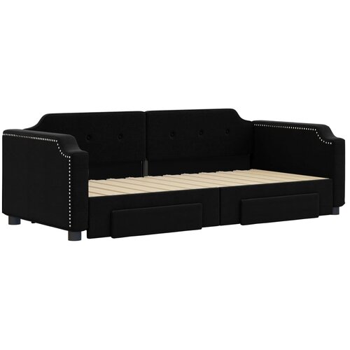  Dnevni krevet na razvlačenje s ladicama crni 90x200 cm tkanina Slike