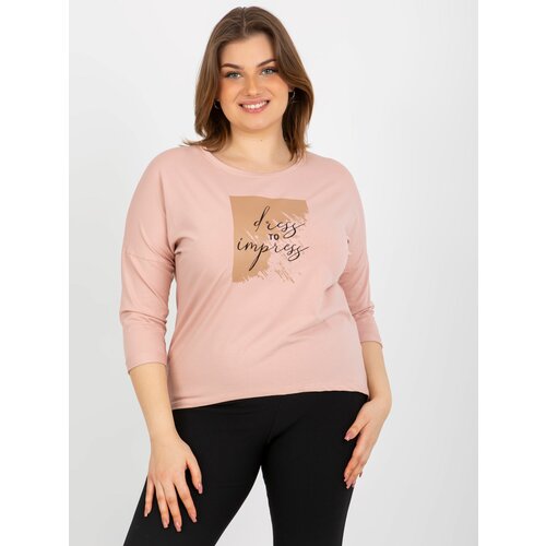 Fashion Hunters Light pink plus size T-shirt with print and inscription Slike