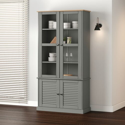 The Living Store Steklena vitrina VIGO siva 85x35x170 cm trdna borovina - Steklena Vitrina, (21554875) Slike